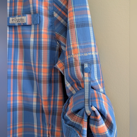 Columbia PFG Omni-Shade Long Sleeve Shirt Women's M Blue Coral Pink Plaid - Picture 3 of 16